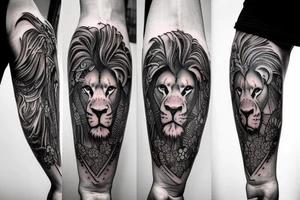 lion bull and ram half sleeve tattoo idea