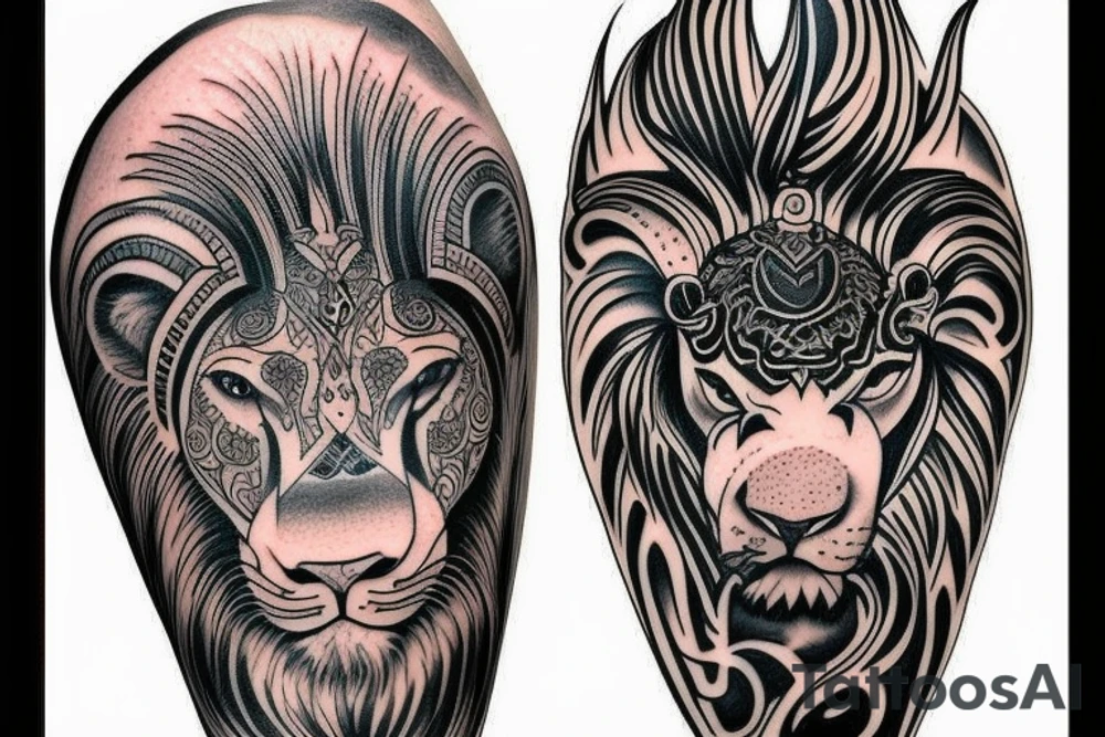 lion bull and ram half sleeve tattoo idea