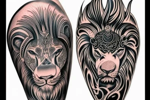 lion bull and ram half sleeve tattoo idea