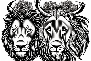 Lion and bull and ram heads tattoo idea