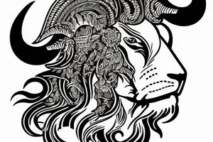 Lion head with a Ram and a Bull tattoo idea