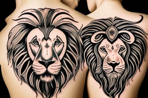 Lion head with a Ram and a Bull tattoo idea