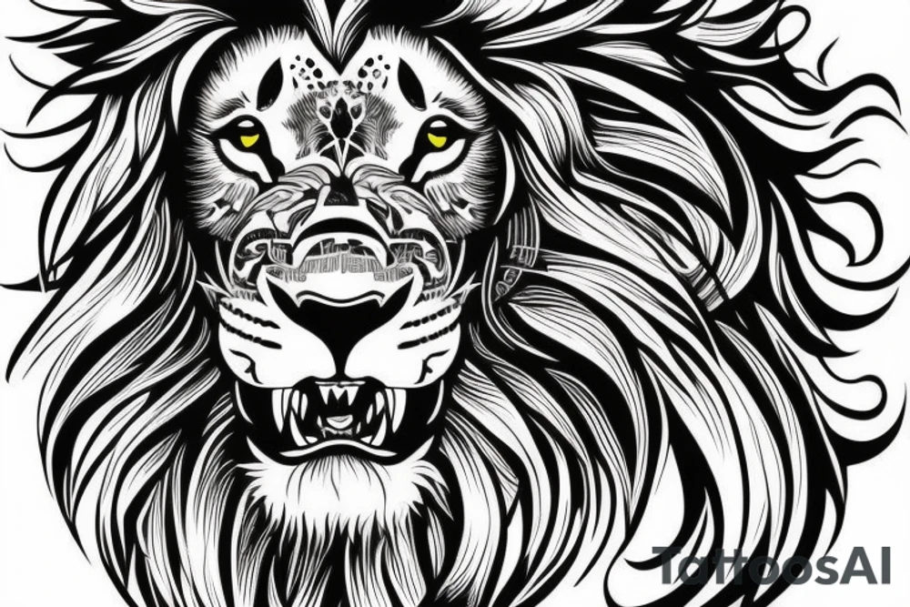 Aggressive lion head tattoo idea
