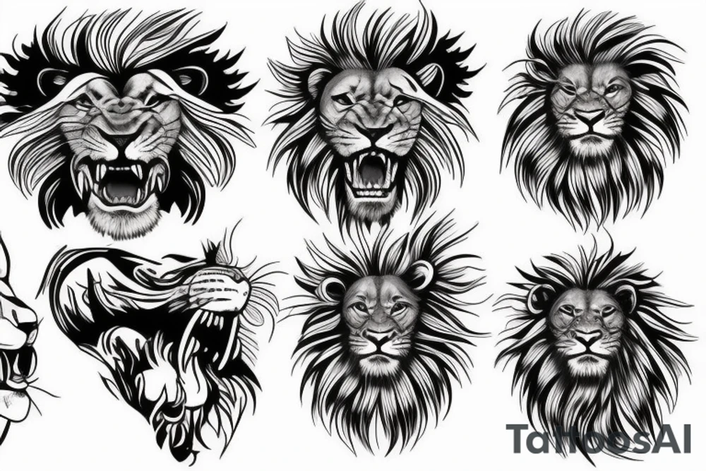 Lion head fire tattoo idea