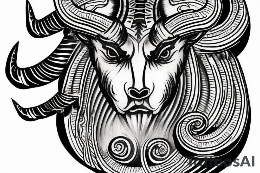 RAM head with spiraling horns tattoo idea