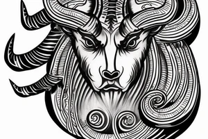 RAM head with spiraling horns tattoo idea