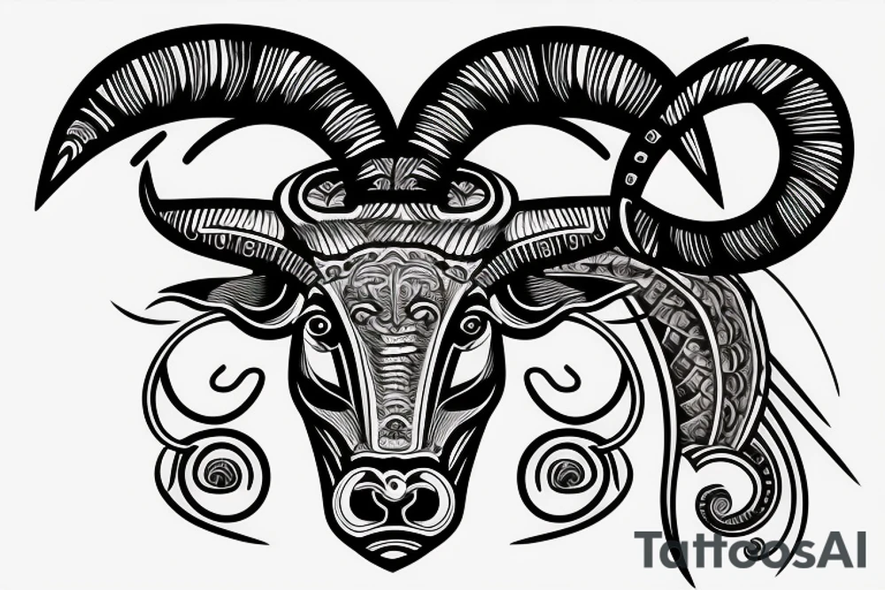 RAM head with spiraling horns tattoo idea