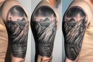Half sleeve from shoulder down. Use outline of Grand Teton’s at the top of the shoulder, a waterfall going down the arm, and a pocket watch wherever it fits best. tattoo idea