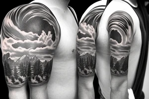 Half sleeve from shoulder down. Use outline of Grand Teton’s at the top of the shoulder, a waterfall going down the arm, and a pocket watch wherever it fits best. tattoo idea