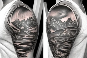 Half sleeve from shoulder down. Use outline of Grand Teton’s at the top of the shoulder, a waterfall going down the arm, and a pocket watch wherever it fits best. tattoo idea
