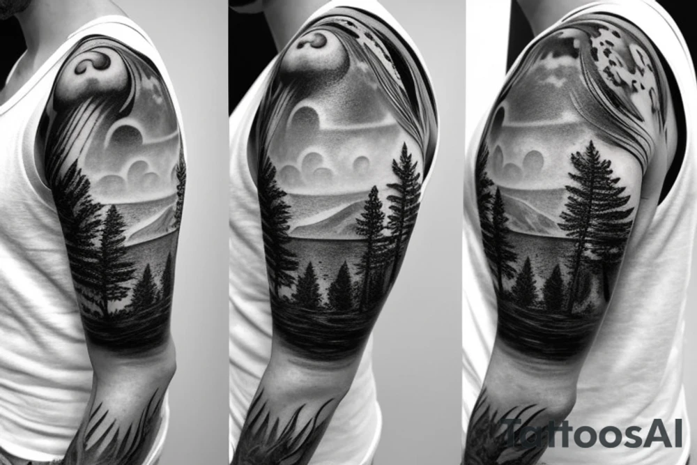 Half sleeve from shoulder down. Use outline of Grand Teton’s at the top of the shoulder, a waterfall going down the arm, and a pocket watch wherever it fits best. tattoo idea