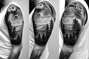 Half sleeve from shoulder down. Use outline of Grand Teton’s at the top of the shoulder, a waterfall going down the arm, and a pocket watch wherever it fits best. tattoo idea