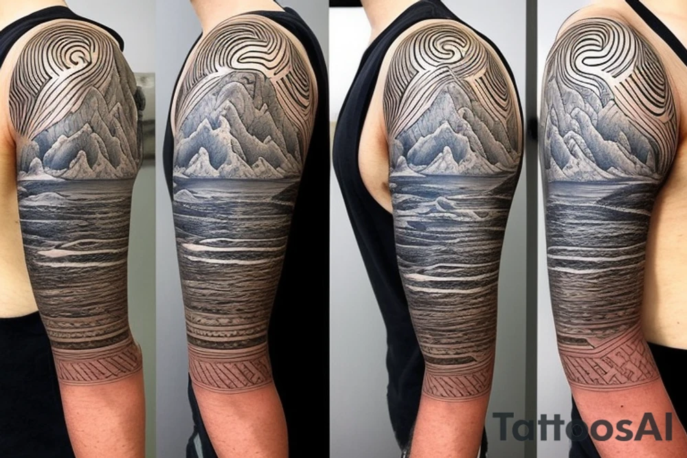 Half sleeve from shoulder down. Use outline of Grand Teton’s at the top of the shoulder, a waterfall going down the arm, and a pocket watch wherever it fits best. tattoo idea