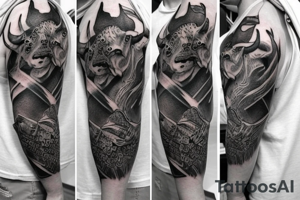 Bull head sleeve tattoo idea