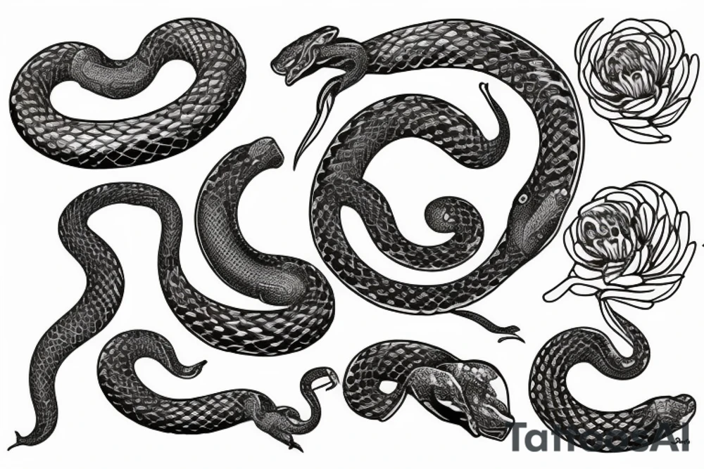 Serpent avec chrysanthèmes tattoo idea