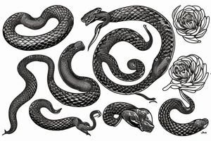 Serpent avec chrysanthèmes tattoo idea
