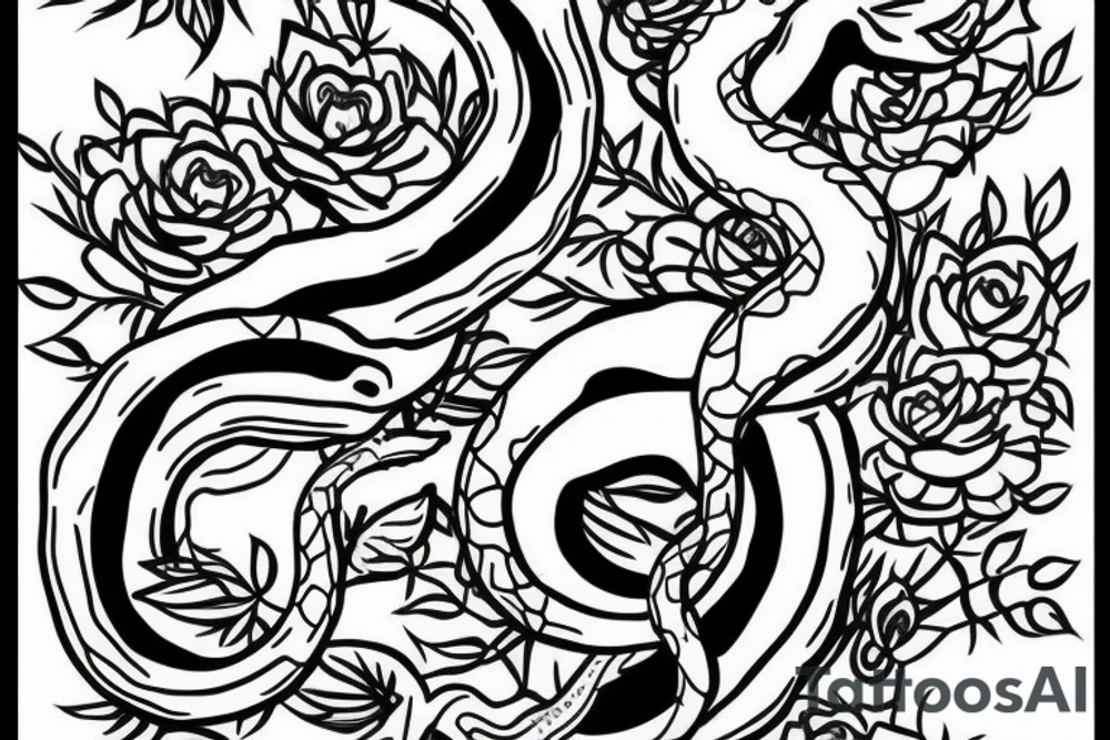 Snake with flowers tattoo idea