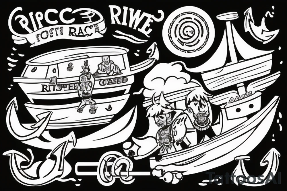 4 guys on a boat pulling up an anchor shouting "rice power" tattoo idea