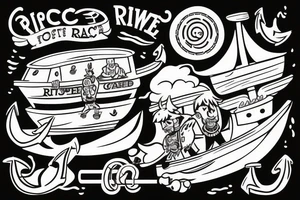 4 guys on a boat pulling up an anchor shouting "rice power" tattoo idea
