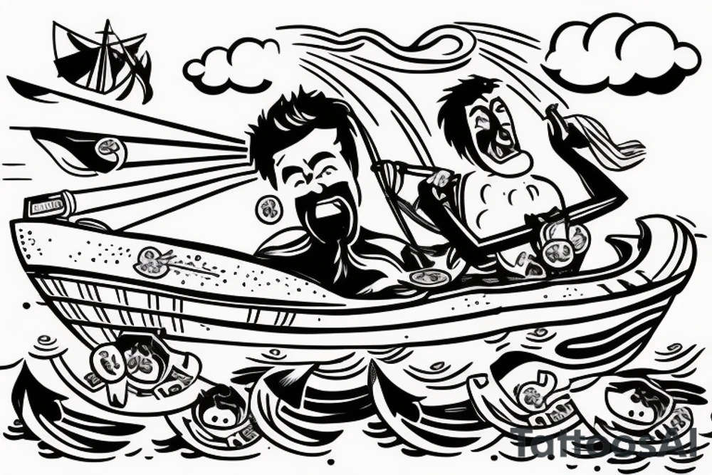 4 guys on a boat pulling up an anchor shouting "rice power" tattoo idea