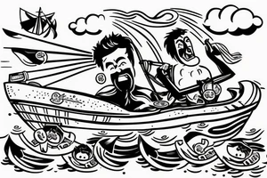 4 guys on a boat pulling up an anchor shouting "rice power" tattoo idea