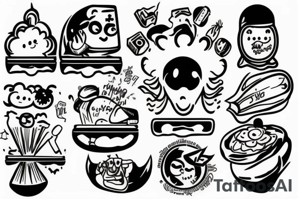 rice power in cartoon writing tattoo idea