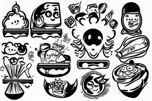 rice power in cartoon writing tattoo idea