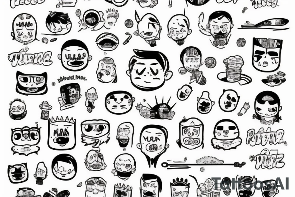 rice power in cartoon writing tattoo idea
