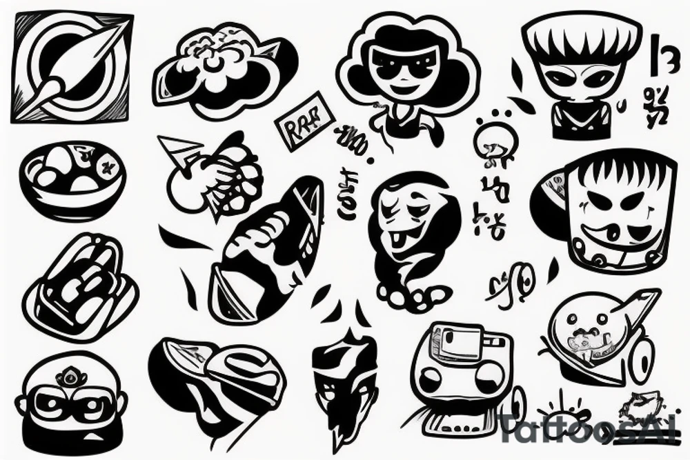 rice power in cartoon writing tattoo idea