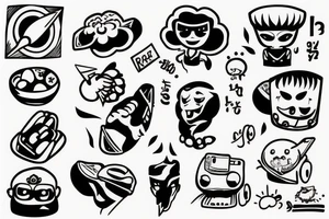 rice power in cartoon writing tattoo idea