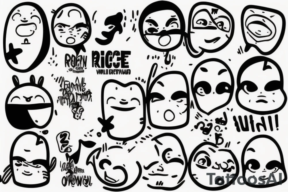 rice power in cartoon writing tattoo idea
