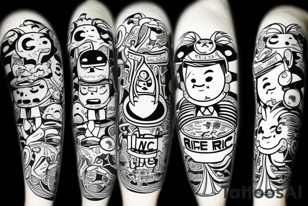 the words "rice power" written in cartoon style tattoo idea