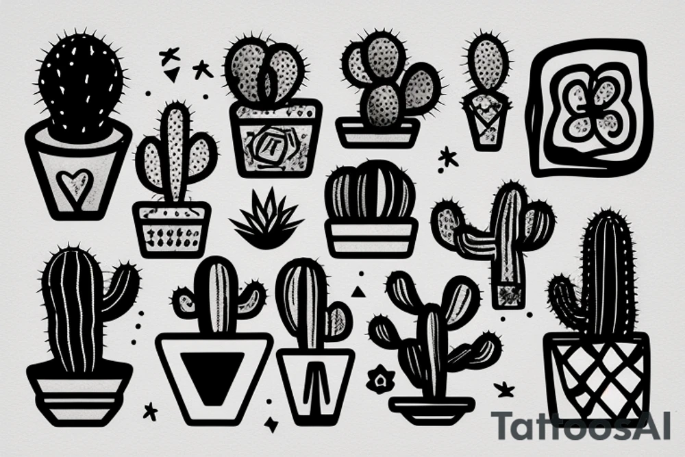 square, cactus, pot, little tattoo idea
