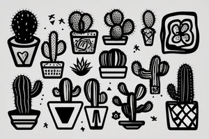 square, cactus, pot, little tattoo idea