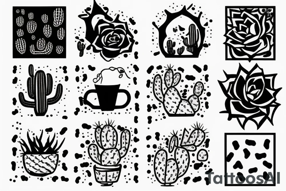square, cactus, pot, little, dragon tattoo idea