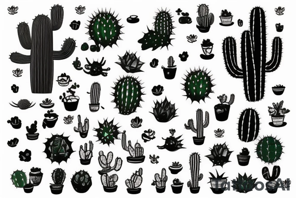 square, cactus, pot, little, dragon tattoo idea