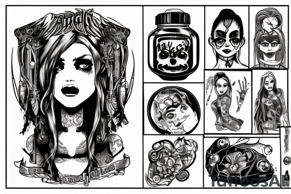 Lucy from Cyberpunk : Edgerunners in a jar with lucifer from disenchantment tattoo idea