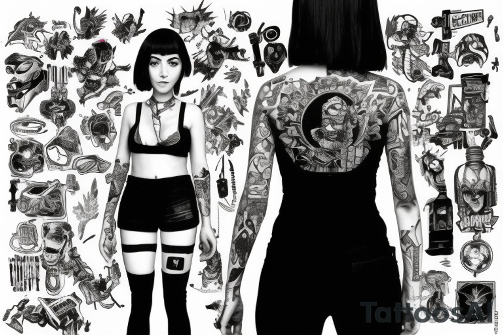 lucy from Cyberpunk : Edgerunners stand up looking from his back tattoo idea