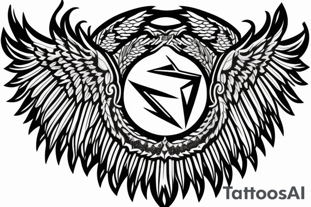 Left Forearm tattoo with wings and a crest that signifies USA, Scotland and Ireland tattoo idea