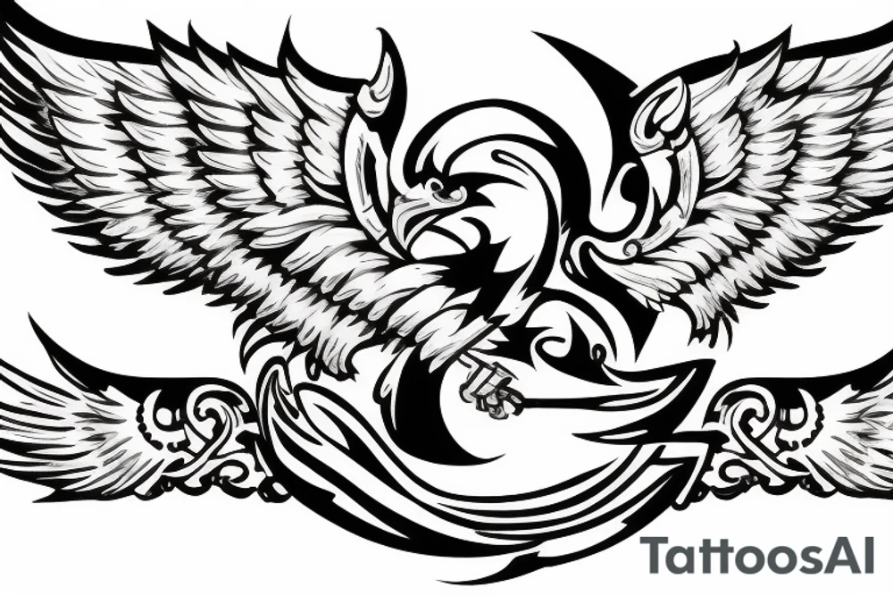 Left Forearm tattoo with wings and a crest that signifies USA, Scotland and Ireland tattoo idea