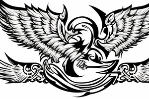 Left Forearm tattoo with wings and a crest that signifies USA, Scotland and Ireland tattoo idea