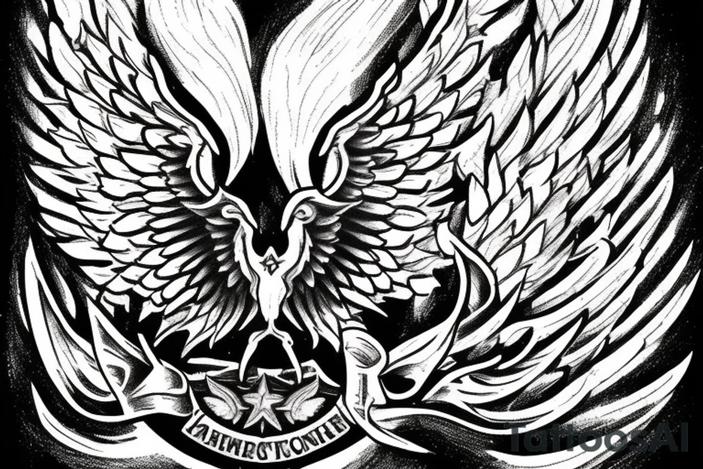 Left Forearm tattoo with wings and a crest that signifies USA, Scotland and Ireland tattoo idea
