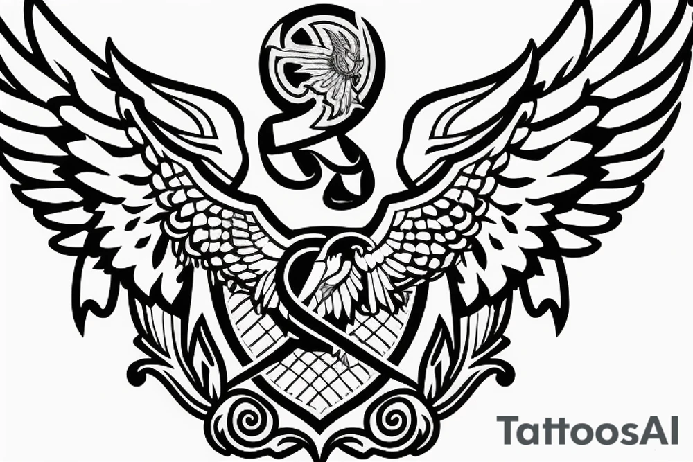 Left Forearm tattoo with wings and a crest that signifies USA, Scotland and Ireland tattoo idea