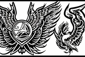 Left Forearm tattoo with wings and a crest that signifies USA, Scotland and Ireland tattoo idea