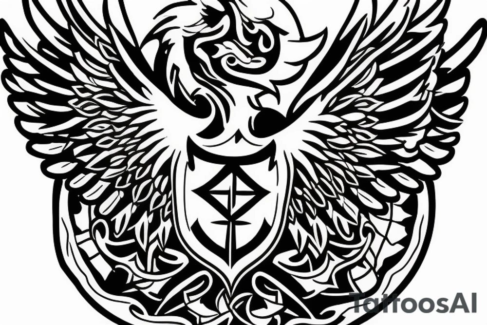 Left Forearm tattoo with wings and a crest that signifies USA, Scotland and Ireland tattoo idea