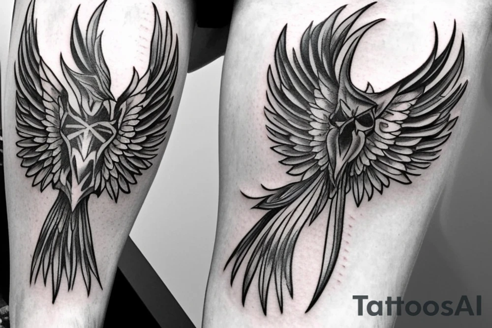 Left Forearm tattoo with wings and a crest tattoo idea