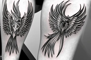 Left Forearm tattoo with wings and a crest tattoo idea