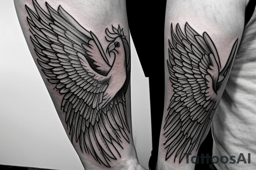 Left Forearm tattoo with wings and a crest tattoo idea
