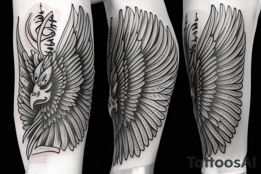 Left Forearm tattoo with wings and a crest tattoo idea