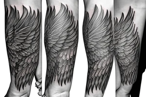 Left Forearm tattoo with wings and a crest tattoo idea